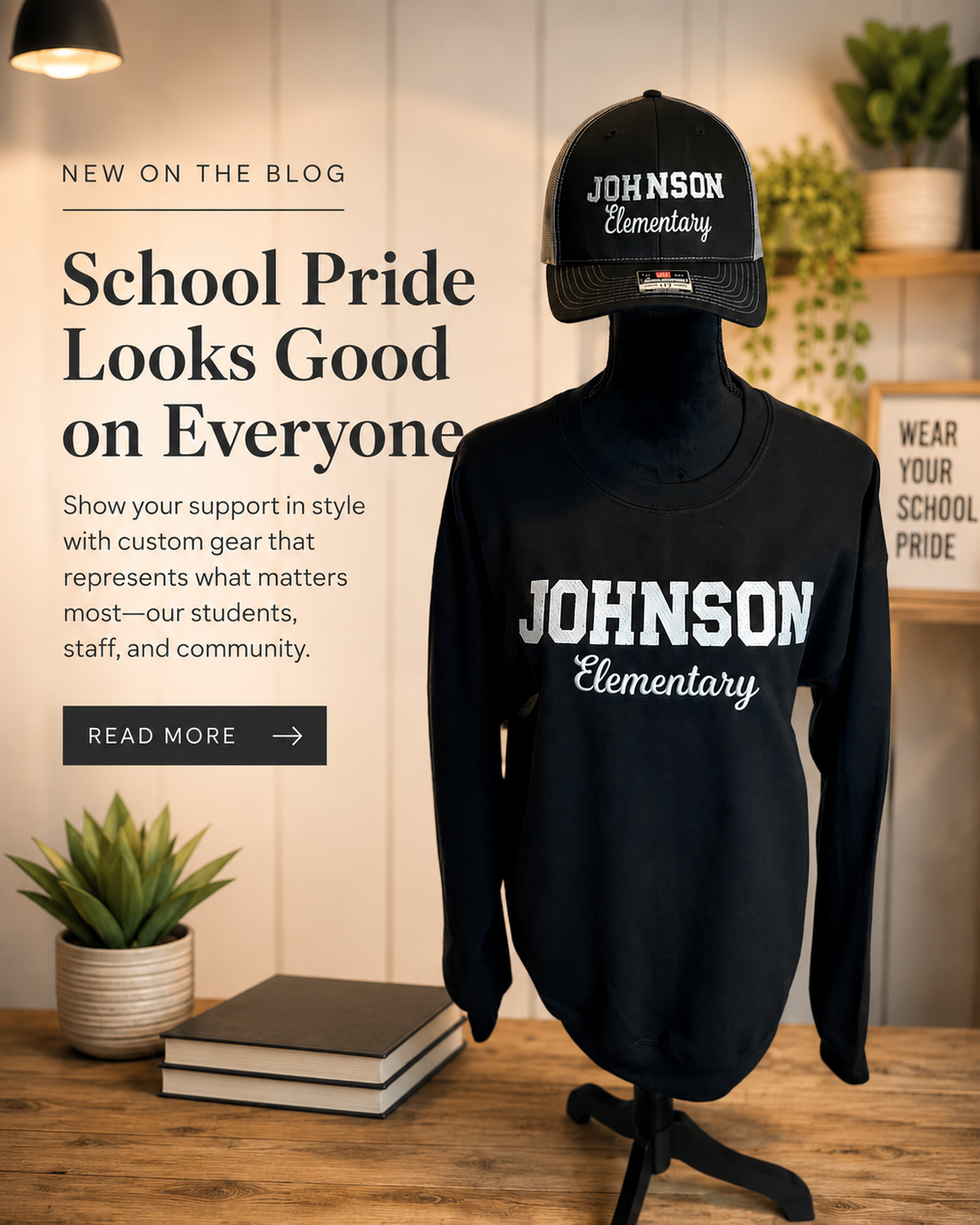 Custom Embroidered School Spirit Wear: Johnson Elementary Sweatshirt & Hat Set