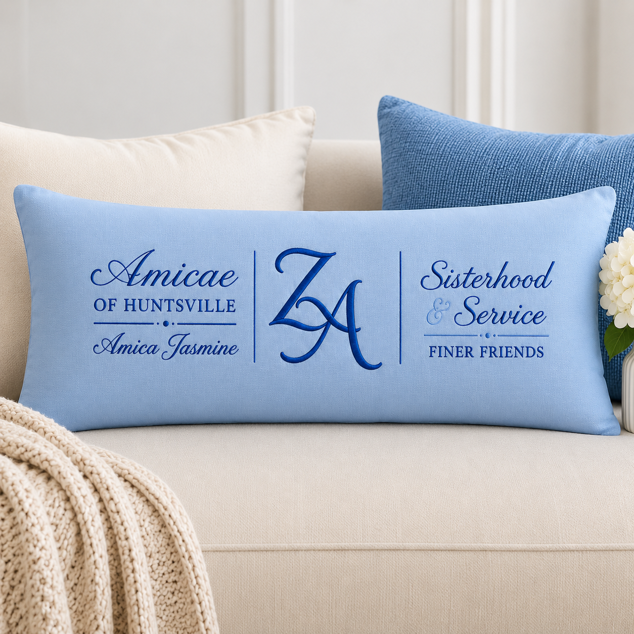 Embroidered Zeta Amicae lumbar pillow