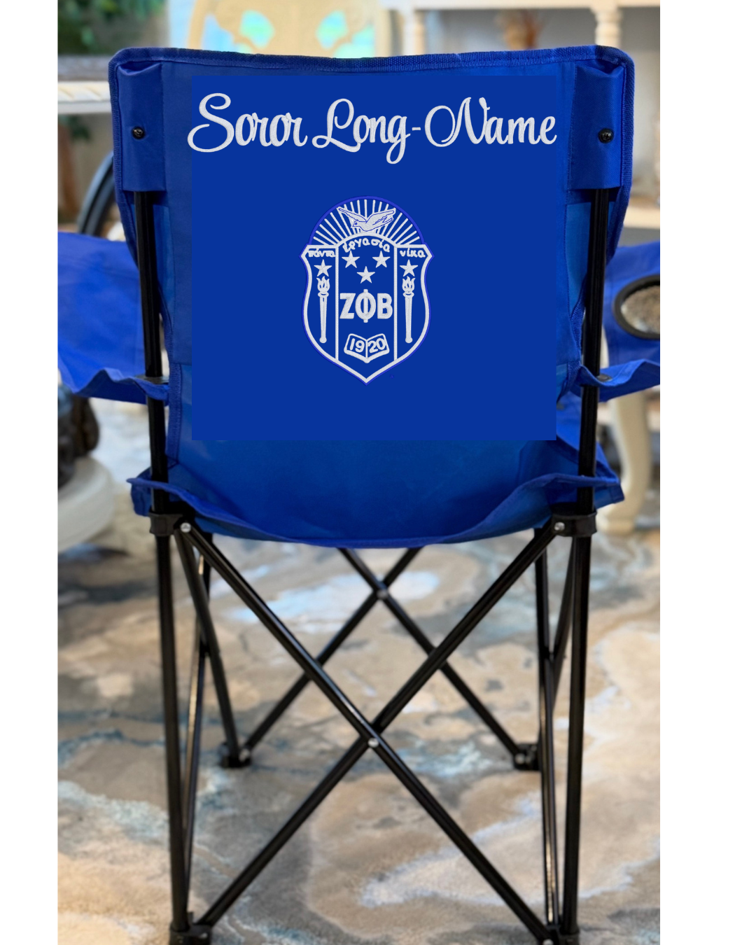 Embroidered (Hyphenated/Elongated Last Name) Folding Chair - Zeta Phi Beta (Blue)