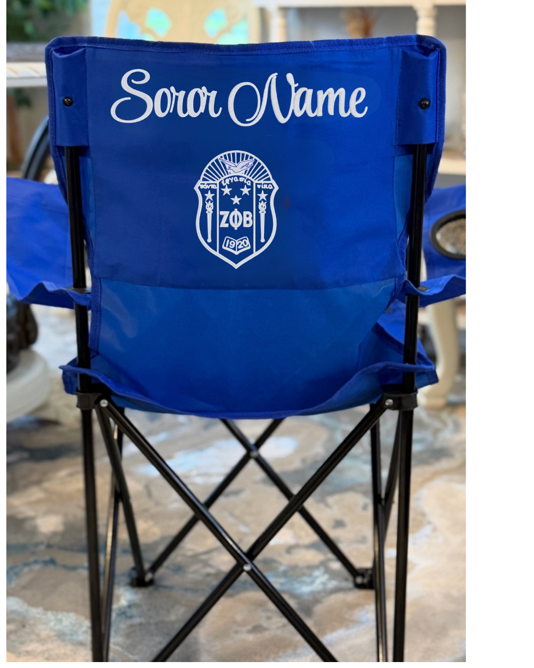 ZΦB -or- Shield | Zeta Phi Beta (Blue) Embroidered Outdoor Folding Chair